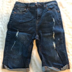 Distressed denim shorts